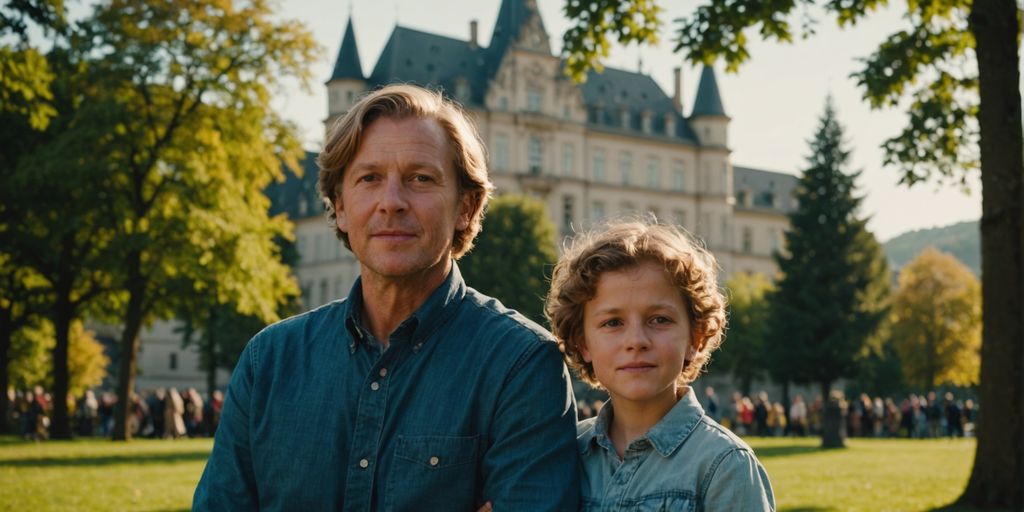 Adelsfamilien vor einem Schloss in Baden-Baden